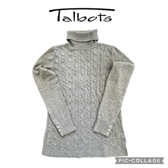 Talbots cable knit turtle neck lamb wool blend gray sweater size small - Picture 1 of 9